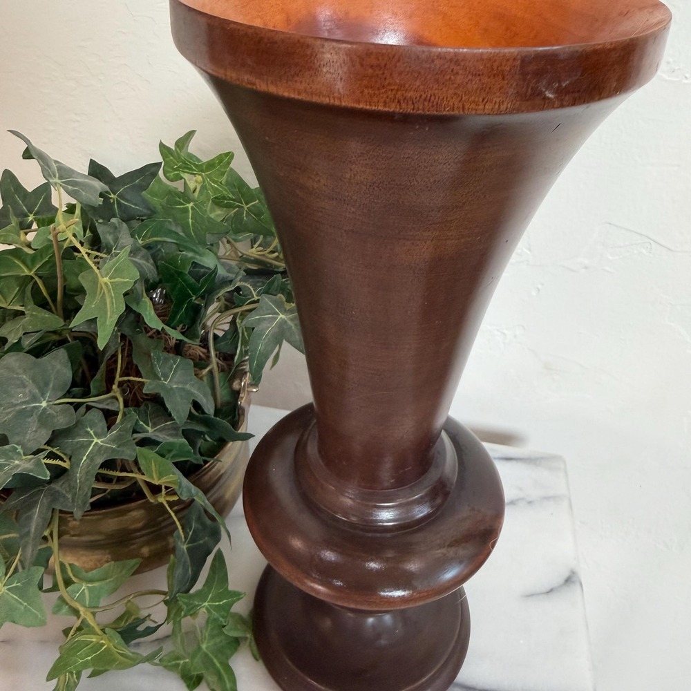 Hand-Turned Solid Wood Vase Mid-Century Modern Vintage - Picture 3 of 5